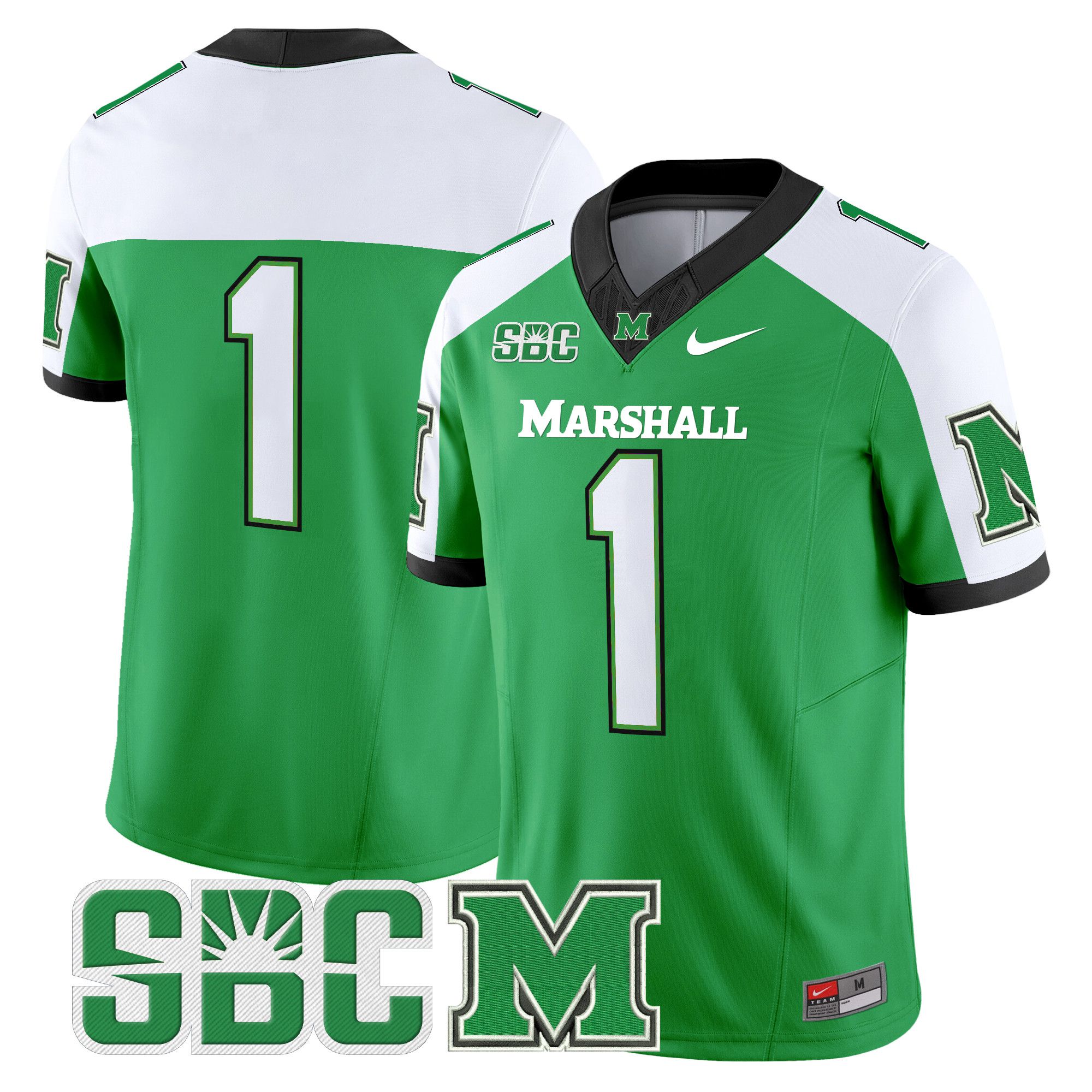 Men Marshall Thundering Herd #1 No Name Green Nike 2024 Vapor Limited NCAA Jersey